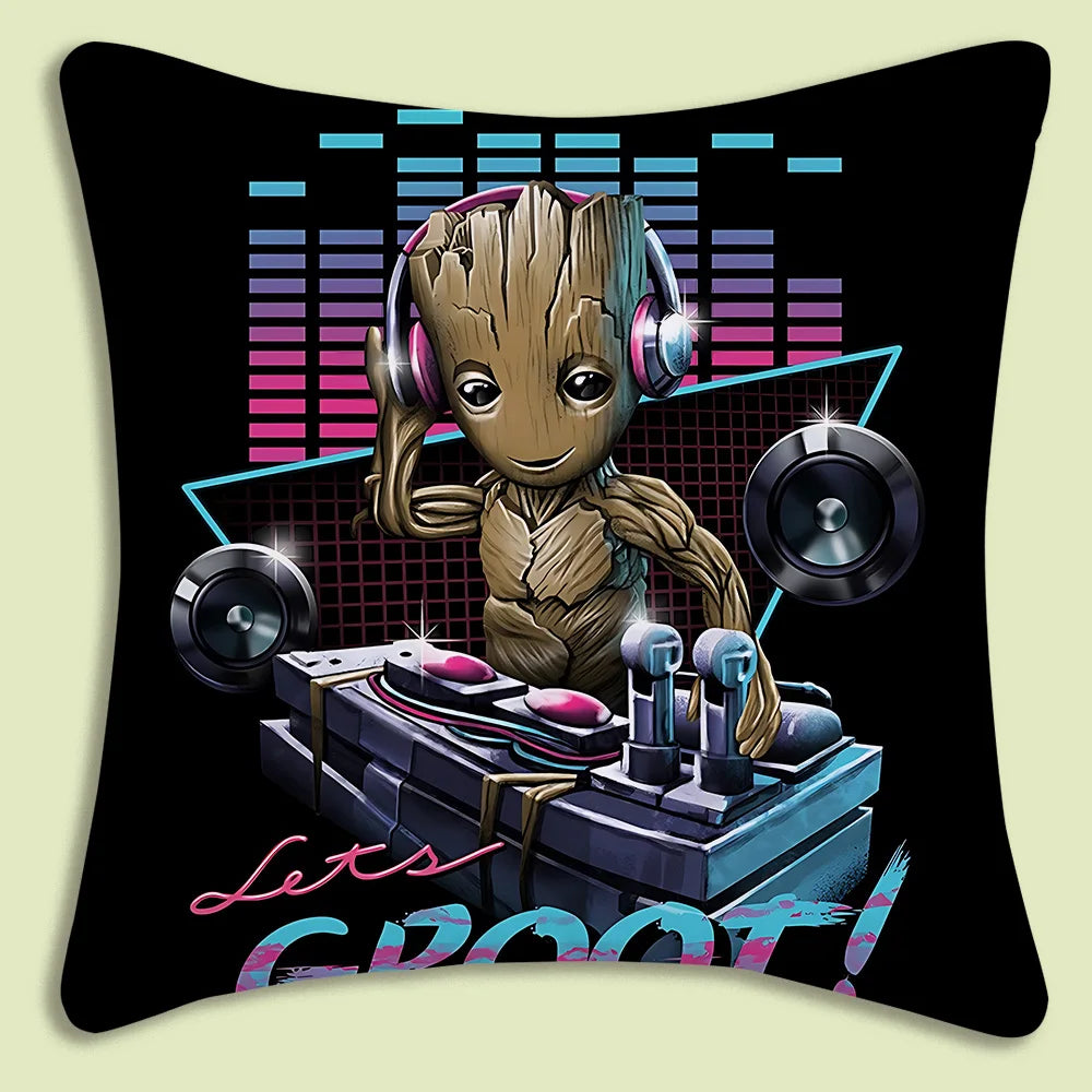 Funda de Cojín Baby Groot - Contorno Eléctrico Dorado Flores