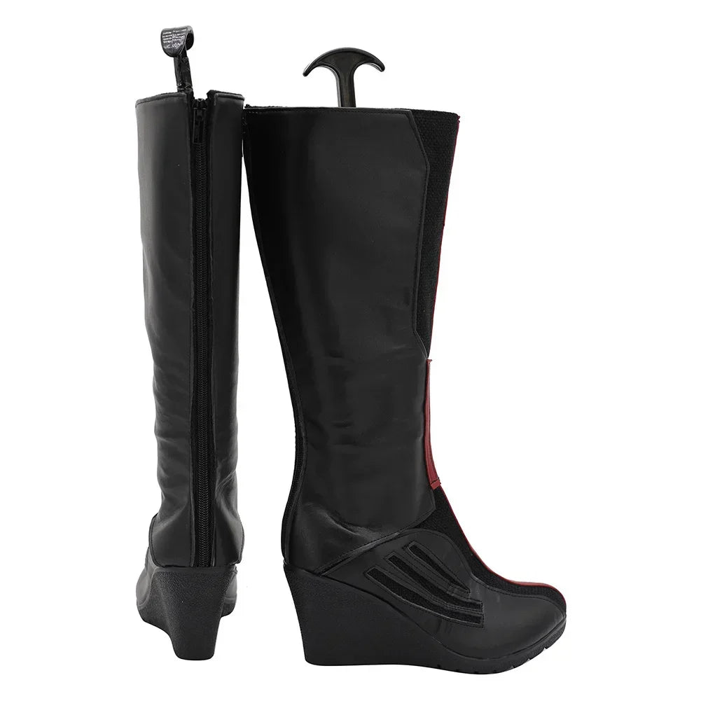 Botas Bruja Escarlata - Cuero Negro y Rojo con Tacón de Cuña (Hombre)