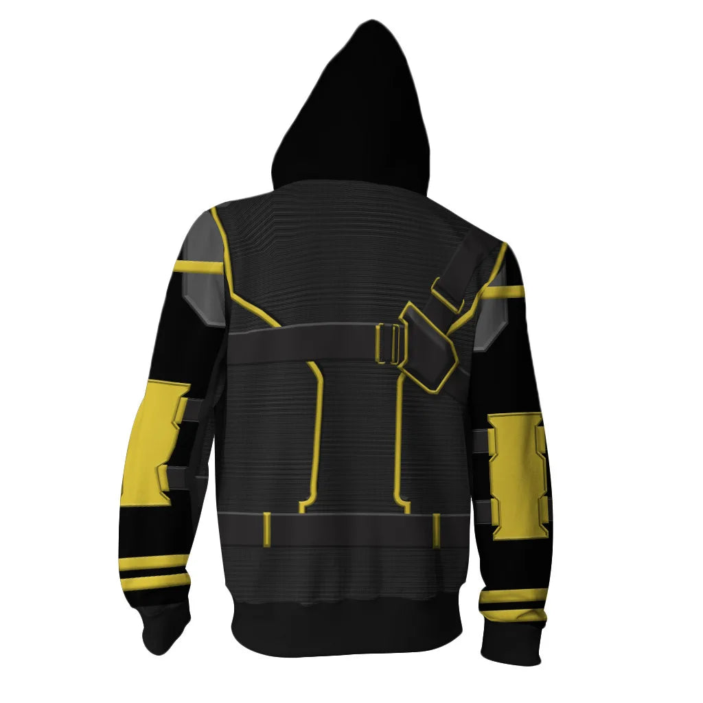 Sudadera con Capucha Hawkeye - Diseño Traje Cuántico Negro y Amarillo