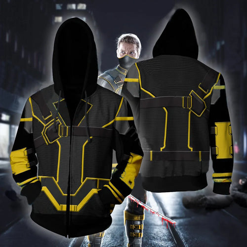 Sudadera con Capucha Hawkeye - Diseño Traje Cuántico Negro y Amarillo