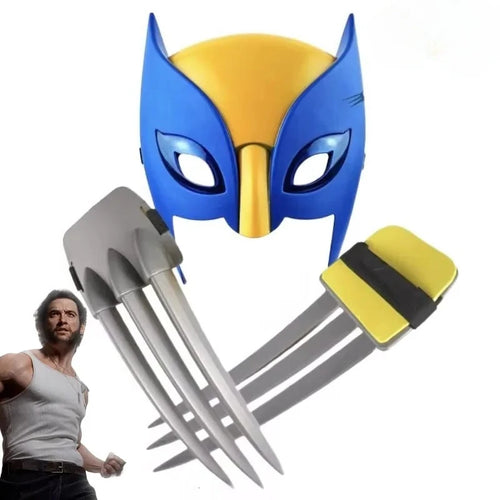 Kit de cosplay de Wolverine - Máscara azul y amarilla con garras retráctiles