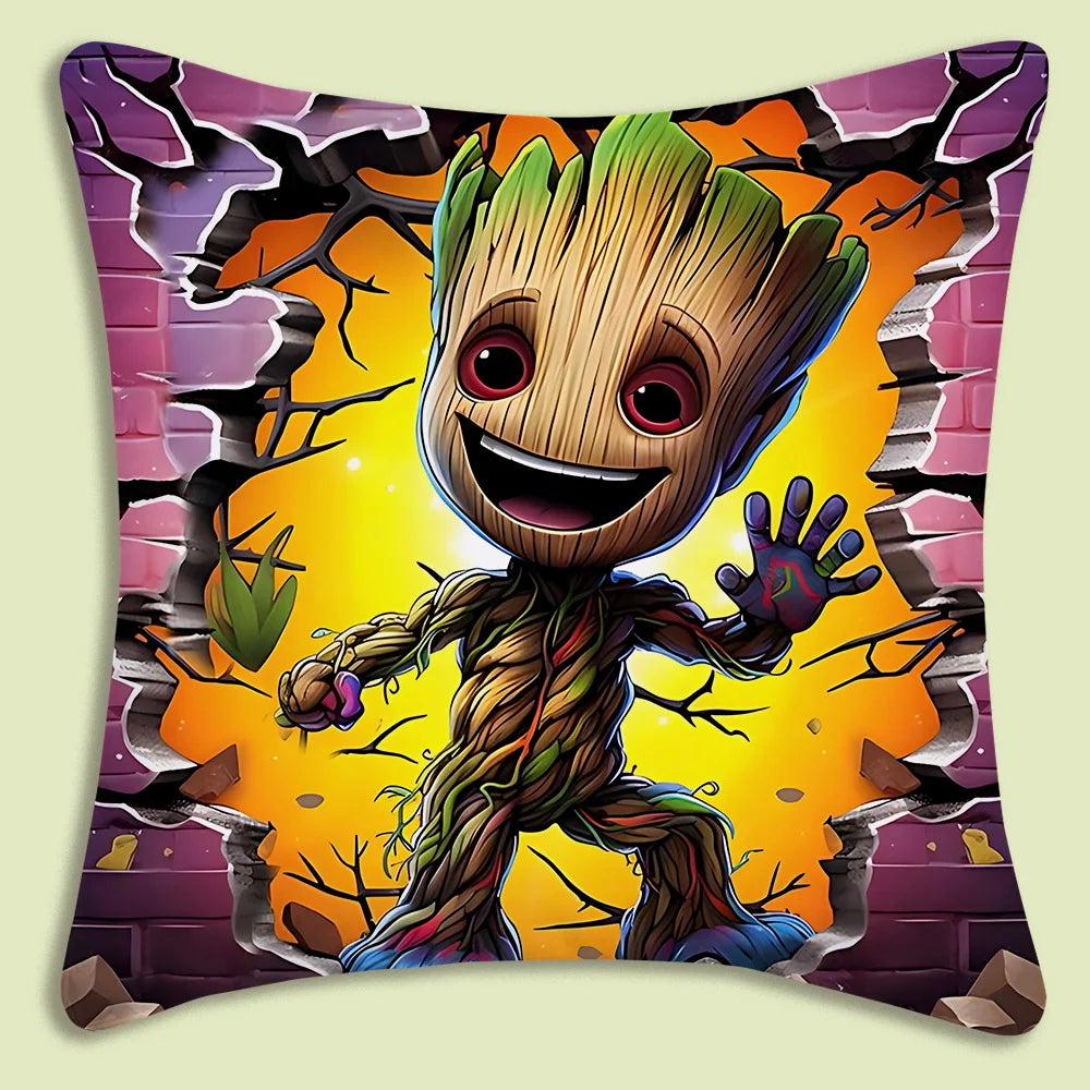 Funda de Cojín Baby Groot - Contorno Eléctrico Dorado Flores