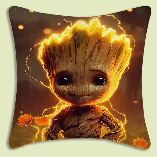 Funda de Cojín Baby Groot - Contorno Eléctrico Dorado Flores