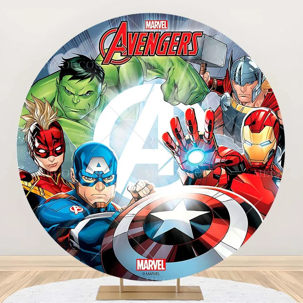 Toile de Fond Ronde Avengers - Décor Anniversaire Groupe Héros