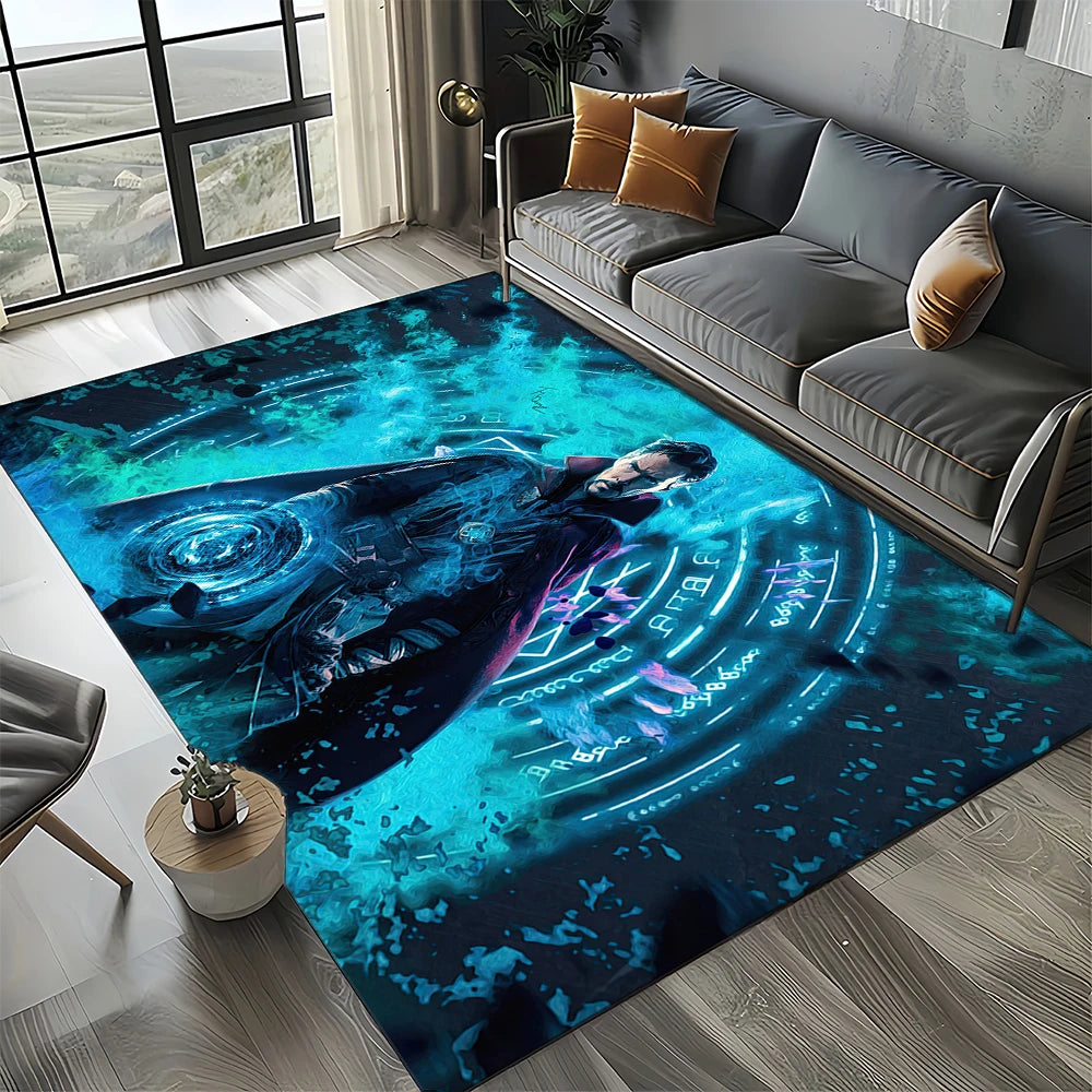 Alfombra Avengers 3D - Diseño Silueta Azul Cian