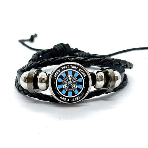 Pulsera de cuero Tony Stark Reactor Arc - Negra Rayas Azules Cielo