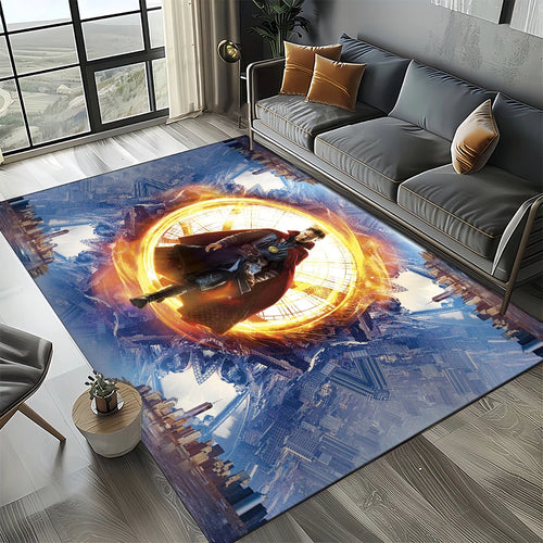 Alfombra Avengers 3D - Diseño Portal Dorado Azul