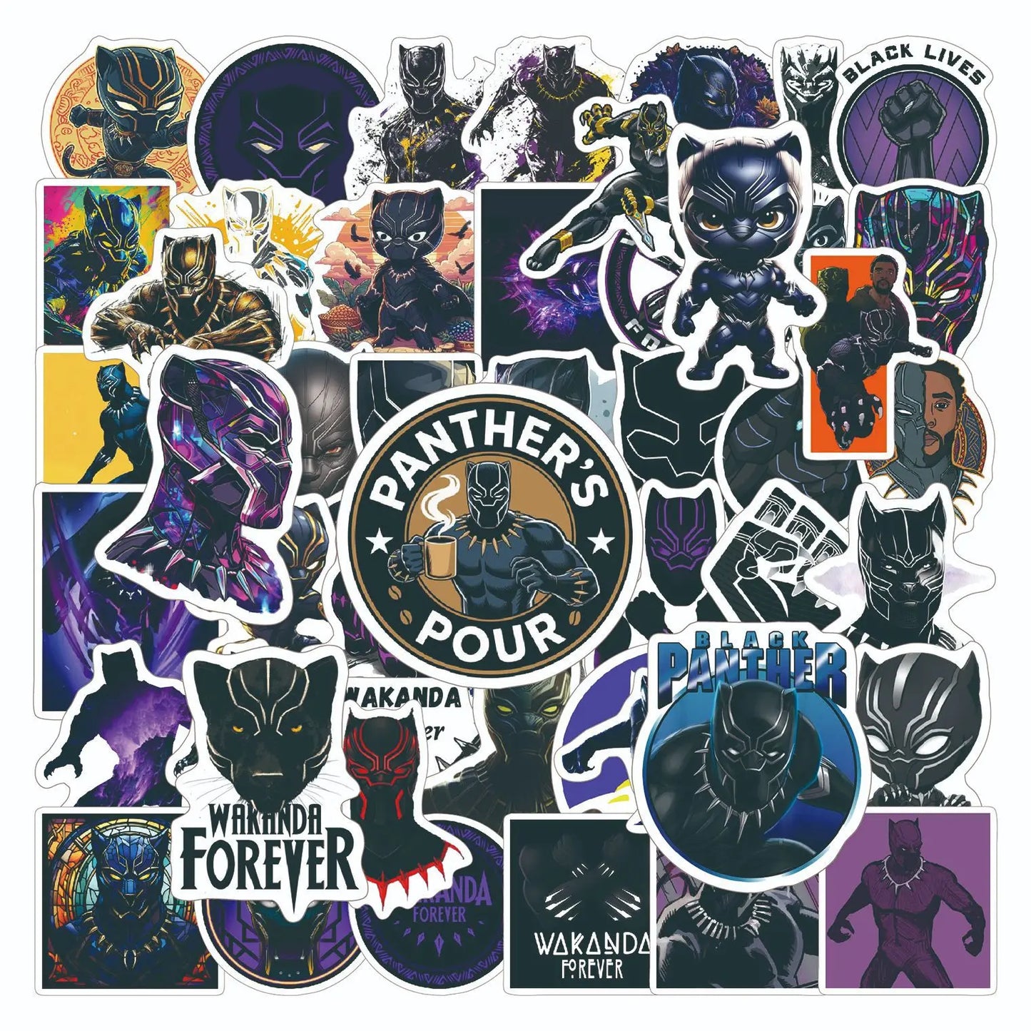 Stickers Avengers Black Panther - Lot de 50 Autocollants PVC