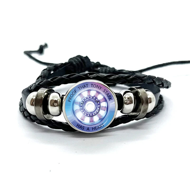 Bracelet Cuir Tony Stark Réacteur Arc - Noir Dégradé Violet Bleu