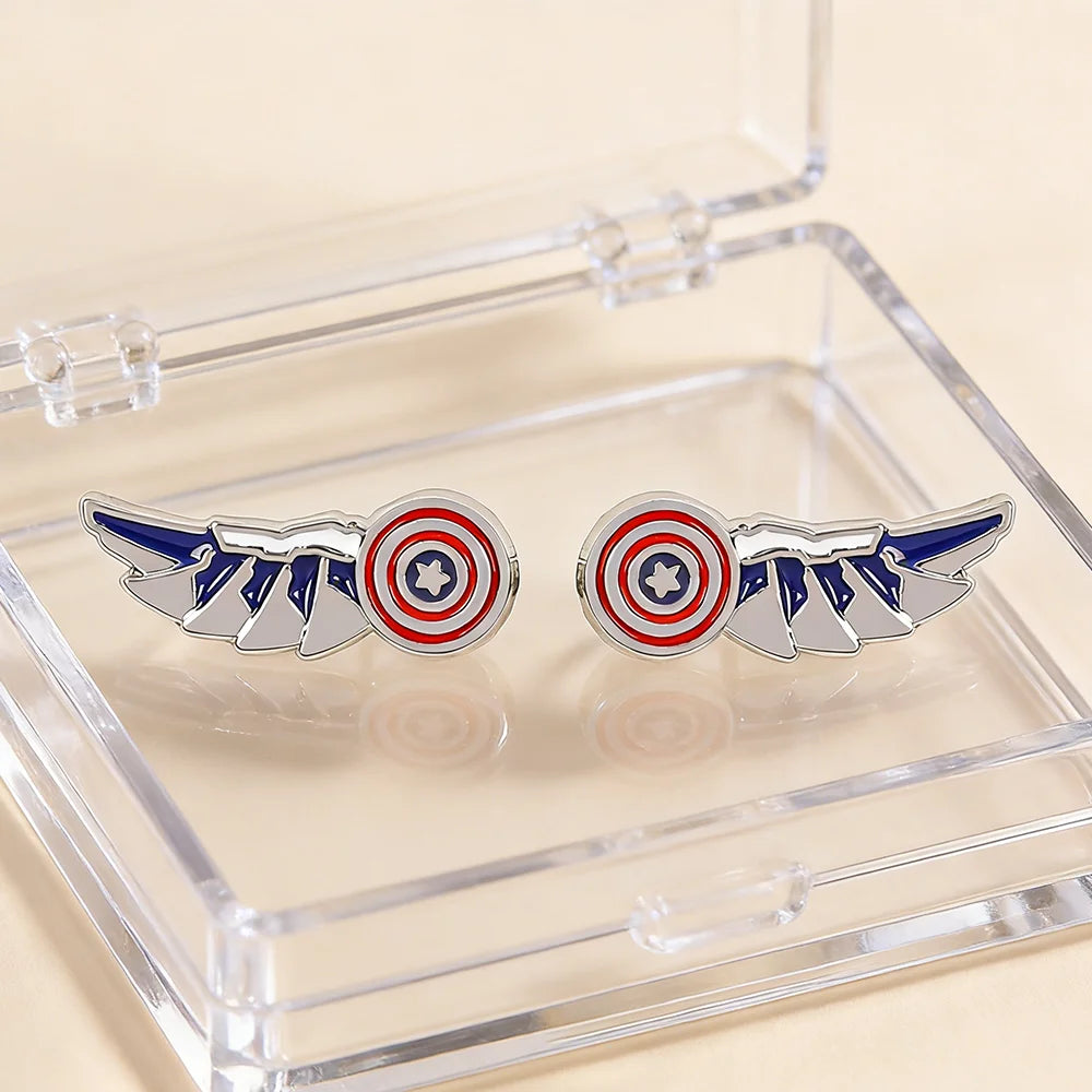 Pendientes Capitán América - Alas y Escudo Esmaltado