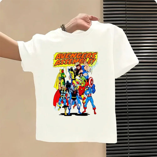 Camiseta Infantil Los Vengadores - Diseño Personajes Blanco
