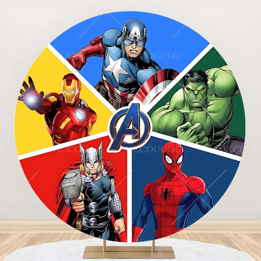Toile de Fond Ronde Avengers - Décor Anniversaire Groupe Héros