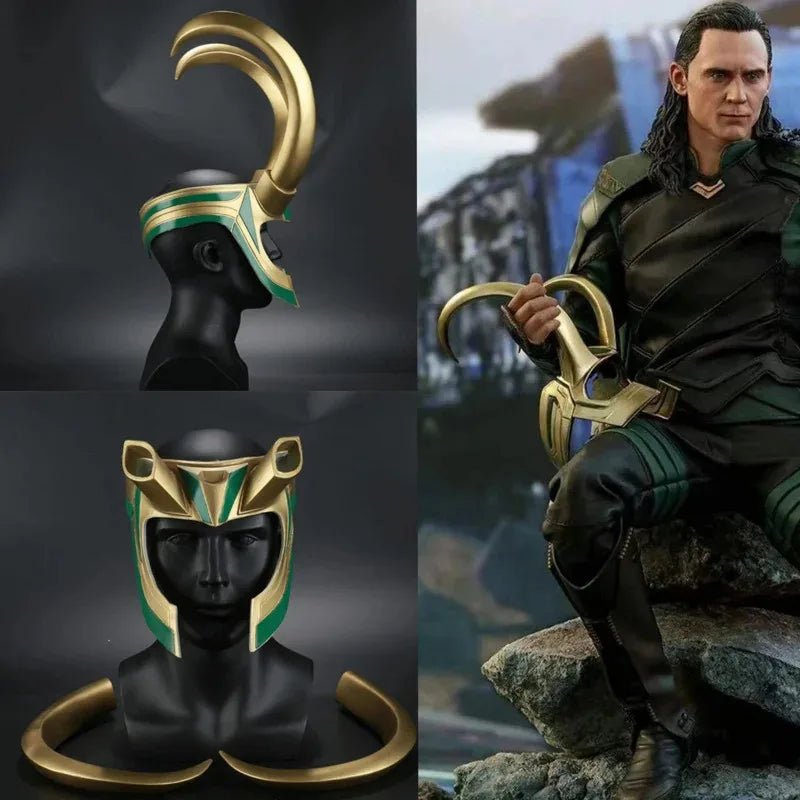 Casco Cosplay Loki - Cuernos Dorados y Esmeralda