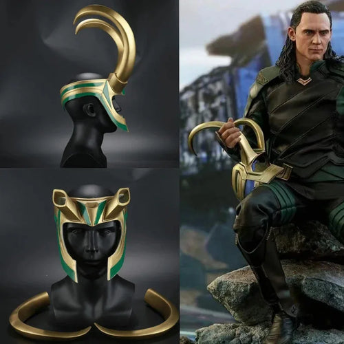 Casco Cosplay Loki - Cuernos Dorados y Esmeralda