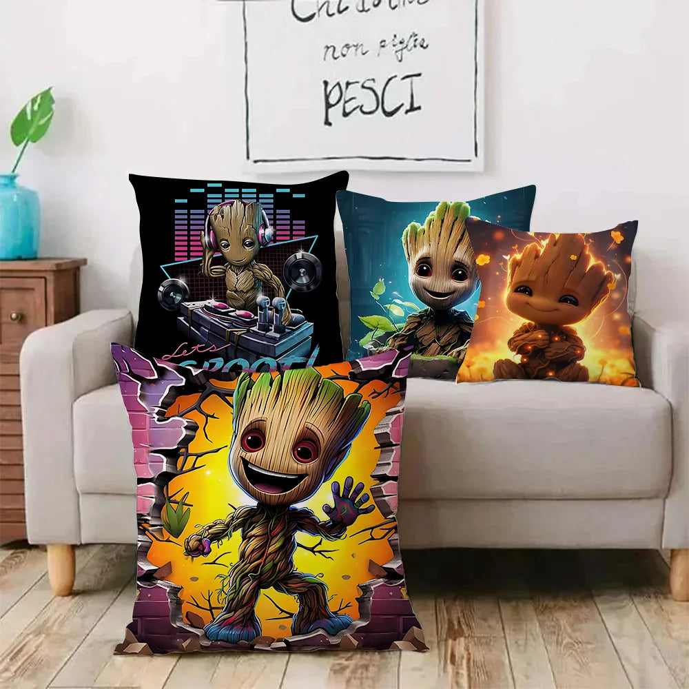 Housse de Coussin Baby Groot - Pouce Levé Pleine Lune Étoilée