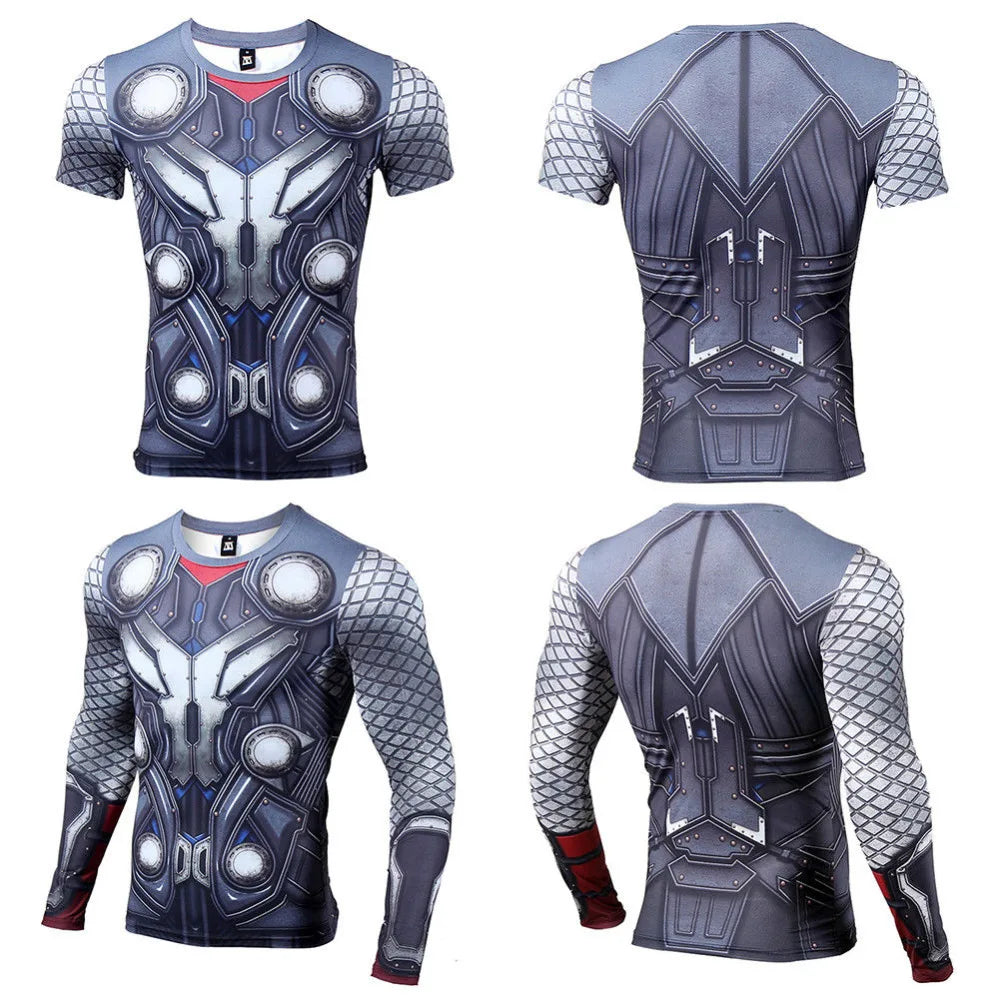 Camiseta de compresión 3D Avengers Thor - Manga Corta Gris Azulado