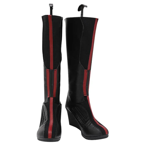Botas Bruja Escarlata - Cuero Negro y Rojo con Tacón de Cuña (Hombre)