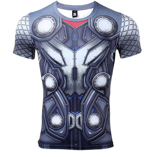 Camiseta de compresión 3D Avengers Thor - Manga Corta Gris Azulado